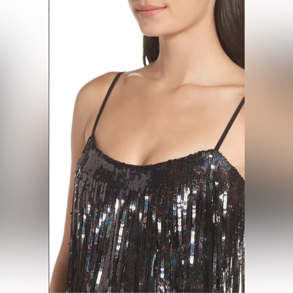 Dress the Population Roxy Iridescent Black Fringe Midi Flapper 1920s NWT Size S - Picture 4 of 12